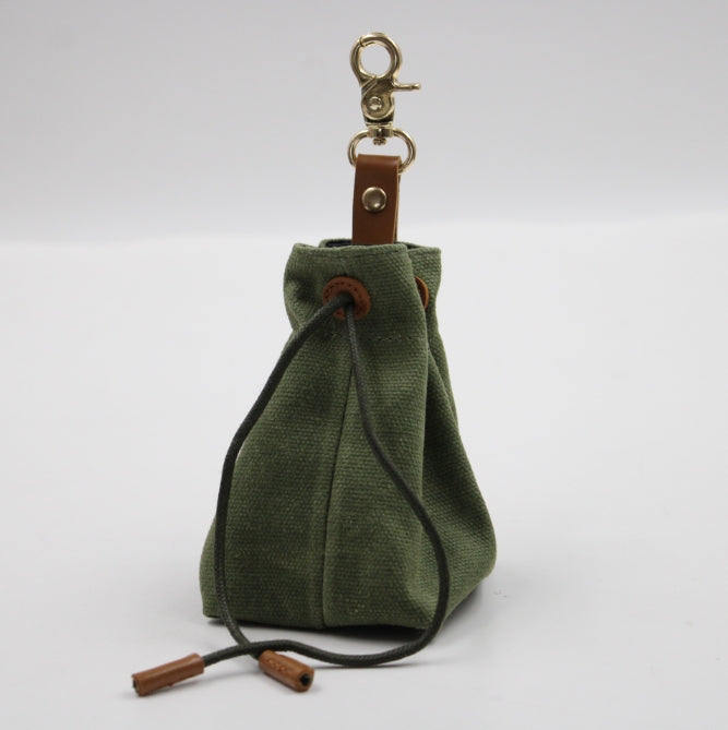 2-PCS Dark green Clip-On Canvas Dog Treat Pouch - Portable Drawstring Bag for Training & Walks