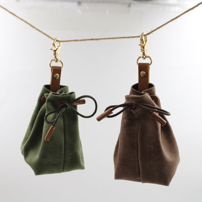 2-PCS Brown Clip-On Canvas Dog Treat Pouch - Portable Drawstring Bag for Training & Walks