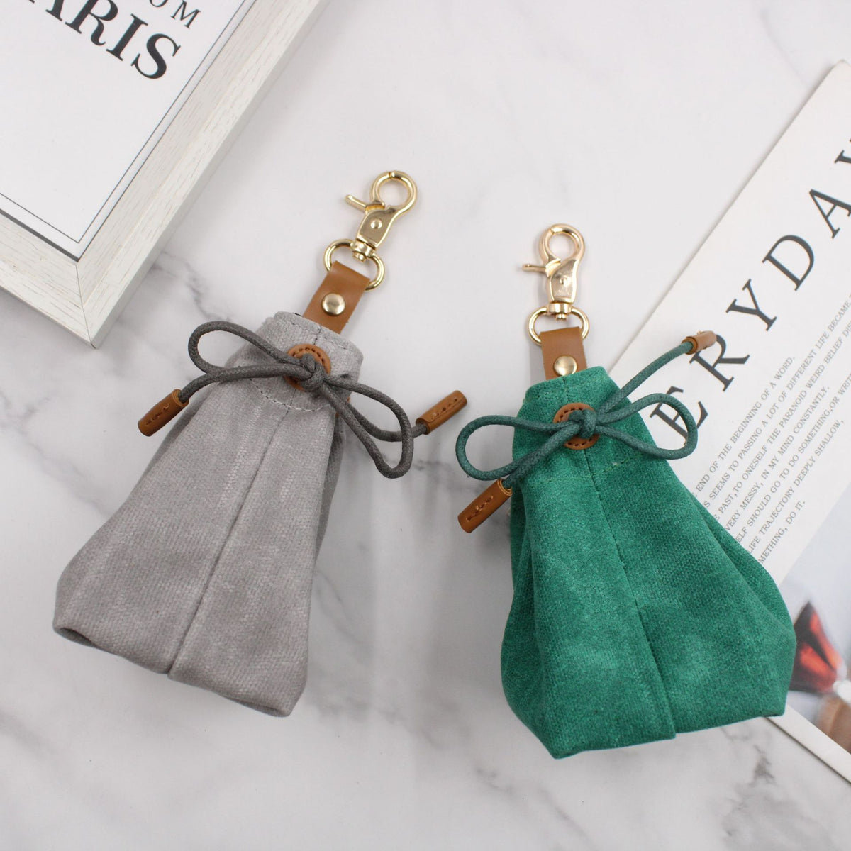 2-PCS Aqua Clip-On Canvas Dog Treat Pouch - Portable Drawstring Bag for Training & Walks