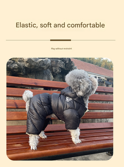 Black Warm Puffer Dog Coat - Waterproof Four-Legged Winter Jumpsuit for Small Dogs