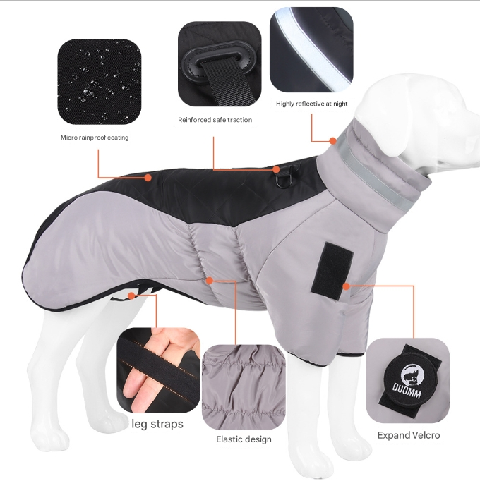 Greyish yellow Reflective Winter Dog Coat - Waterproof Puffer Vest with Harness D-Ring for Outdoor Walks(6XL)