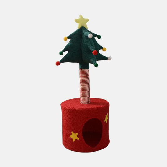 Festive Christmas Tree Cat Scratcher & Condo | 2-in-1 Sisal Post with Cozy Hideaway Bed