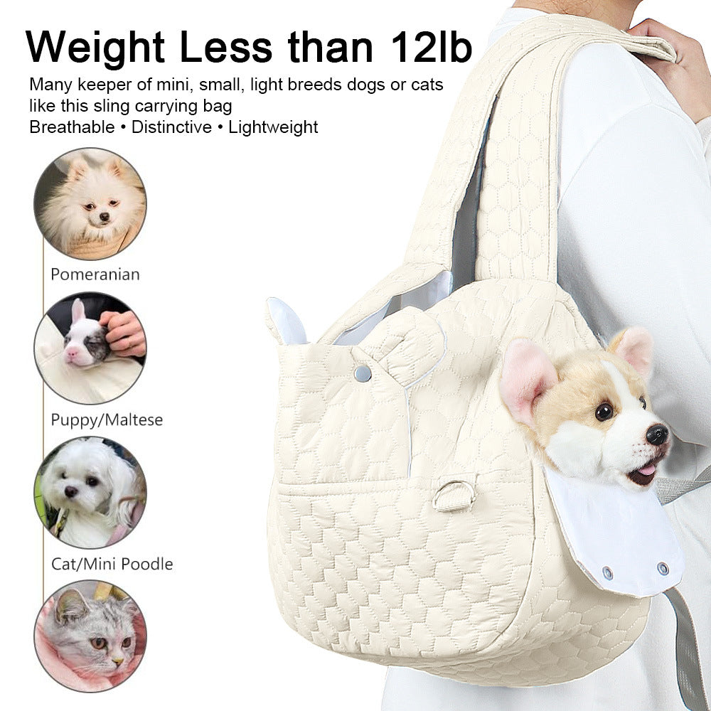 Khaki Hands-Free Quilted Pet Carrier Sling - Soft & Comfortable Front Pack for Small Dogs and Cats