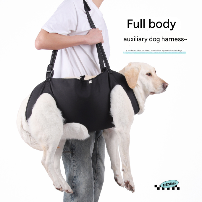 Black Pet Support Harness for Senior and Disabled Dogs - Adjustable Chest and Back Support Leash(Size L)