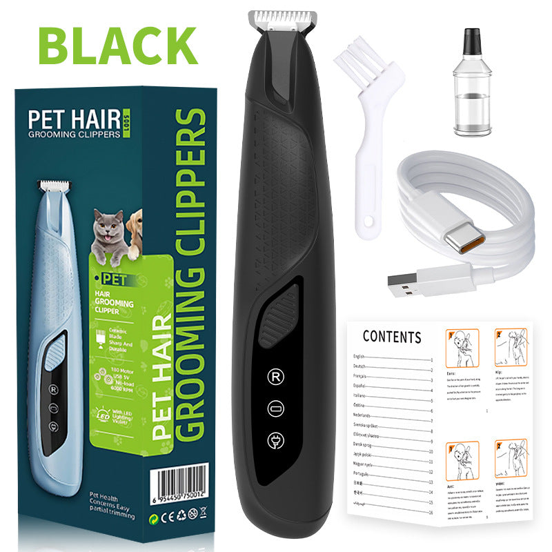 Black Precision Pet Paw Trimmer - Waterproof & Rechargeable Grooming Clipper for Dog & Cat Paws, Eyes, and Ears