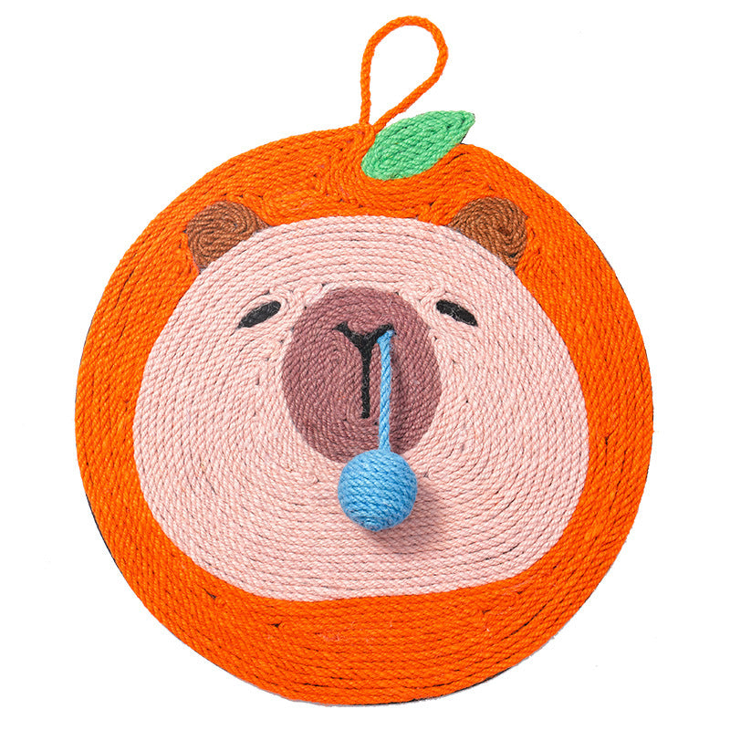 Fruit-Themed Capybara Cat Scratching Pad - Sisal Rope, EVA Non-Slip Backing, Hanging or Floor Use(orange)