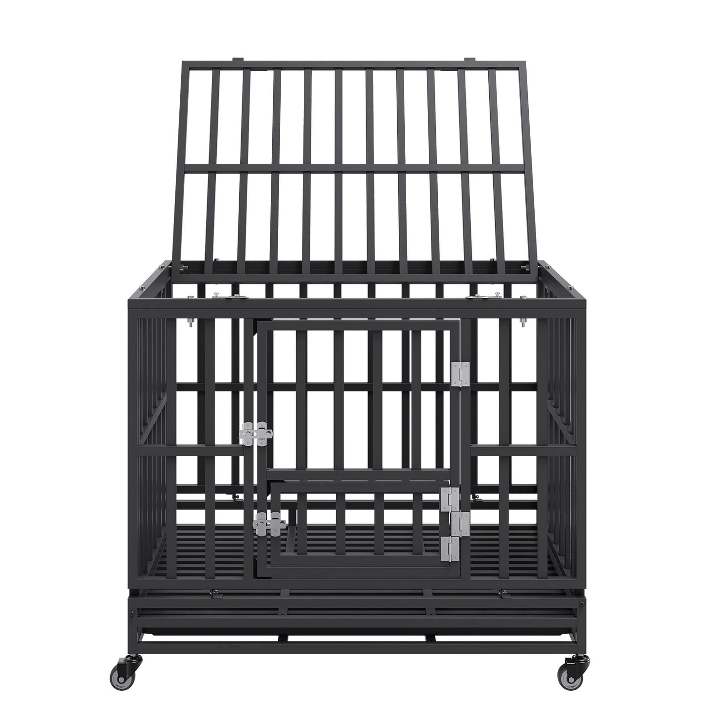VEVOR Heavy Duty Dog Crate 38 in Metal Dog Kennel with Wheels and Removable Tray