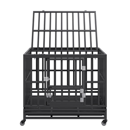 VEVOR Heavy Duty Dog Crate 38 in Metal Dog Kennel with Wheels and Removable Tray