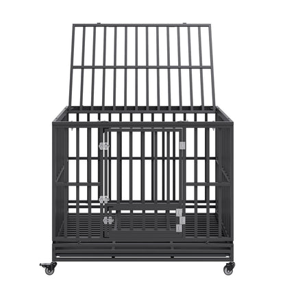 VEVOR 47 Inch Heavy Duty Dog Crate, Indestructible Dog Crate, 3-Door Heavy Duty Dog Kennel for Medium to Large Dogs with Lockable Wheels and Removable Tray, High Anxiety Dog Crate for Indoor & Outdoor
