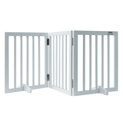 VEVOR Free Standing Dog Gate, 24" H x 60" W Freestanding Pet Gate, 3 Panels Foldable Dog Gate for Wide and Narrow Passageways, Expandable Dog Barrier with Silent Foot Support for Indoor, White