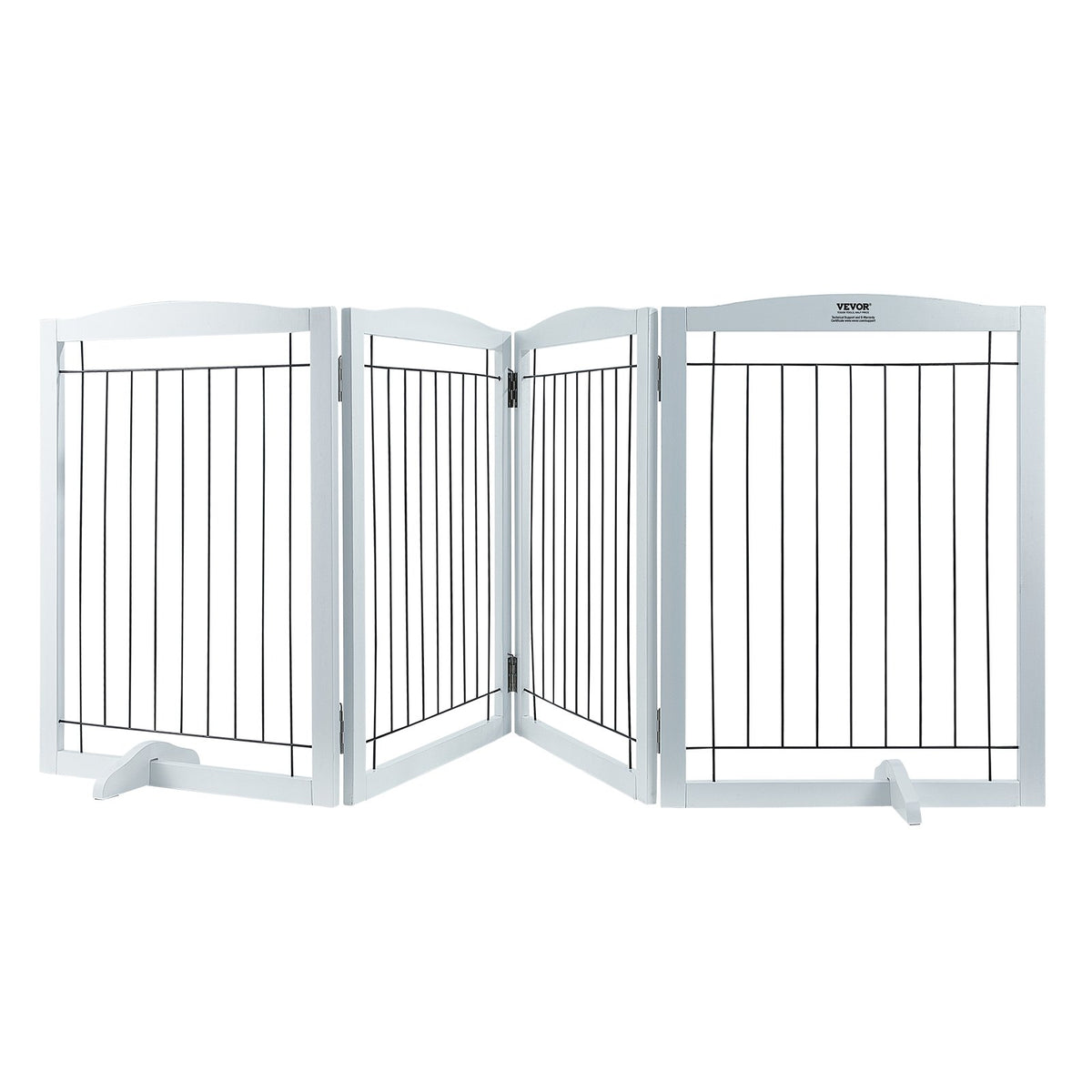 VEVOR Free Standing Dog Gate, 32" H x 96.5" W Freestanding Pet Gate, 4 Panels Foldable Dog Gate for Wide and Narrow Passageways, Expandable Dog Barrier with Silent Foot Support for Indoor, White