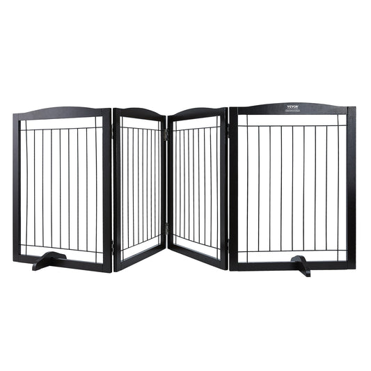 VEVOR Free Standing Dog Gate 32x96.5 inch Freestanding Pet Gate Foldable Brown