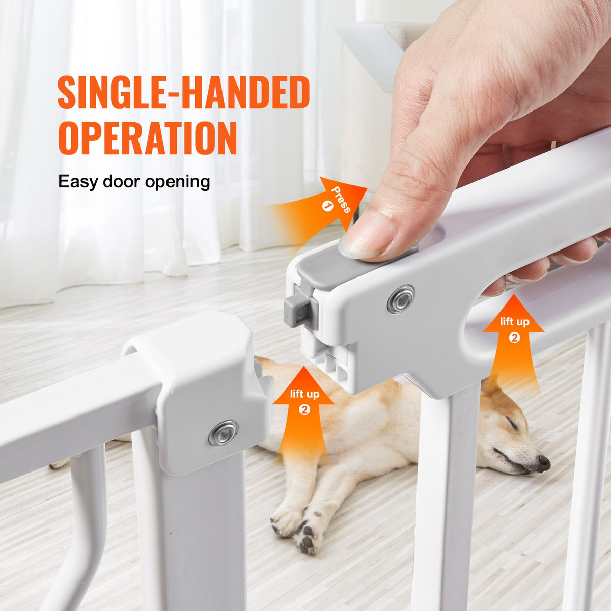 Dog Gate, 749-990 mm Extra Wide, 762 mm High, Dog Gate for Stairs Doorways and House, Easy Step Walk Thru Auto Close Child Gate Pet Security Gate with Pressure Mount Kit & Wall Mount Kit, White