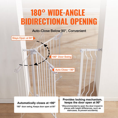 Dog Gate, 749-990 mm Extra Wide, 762 mm High, Dog Gate for Stairs Doorways and House, Easy Step Walk Thru Auto Close Child Gate Pet Security Gate with Pressure Mount Kit & Wall Mount Kit, White
