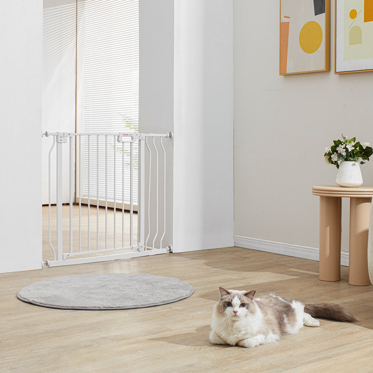 Dog Gate, 749-990 mm Extra Wide, 762 mm High, Dog Gate for Stairs Doorways and House, Easy Step Walk Thru Auto Close Child Gate Pet Security Gate with Pressure Mount Kit & Wall Mount Kit, White
