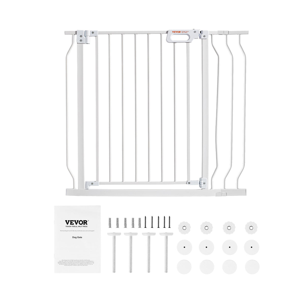 Dog Gate, 749-990 mm Extra Wide, 762 mm High, Dog Gate for Stairs Doorways and House, Easy Step Walk Thru Auto Close Child Gate Pet Security Gate with Pressure Mount Kit & Wall Mount Kit, White
