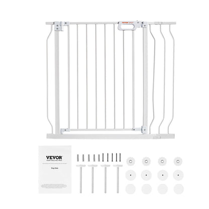 Dog Gate, 749-990 mm Extra Wide, 762 mm High, Dog Gate for Stairs Doorways and House, Easy Step Walk Thru Auto Close Child Gate Pet Security Gate with Pressure Mount Kit & Wall Mount Kit, White