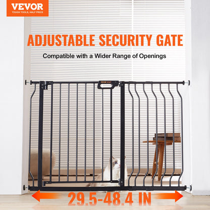 Dog Gate, 749-1229 mm Extra Wide, 762 mm High, Dog Gate for Stairs Doorways and House, Easy Step Walk Thru Auto Close Child Gate Pet Security Gate with Pressure Mount and Wall Mount Kit, Black