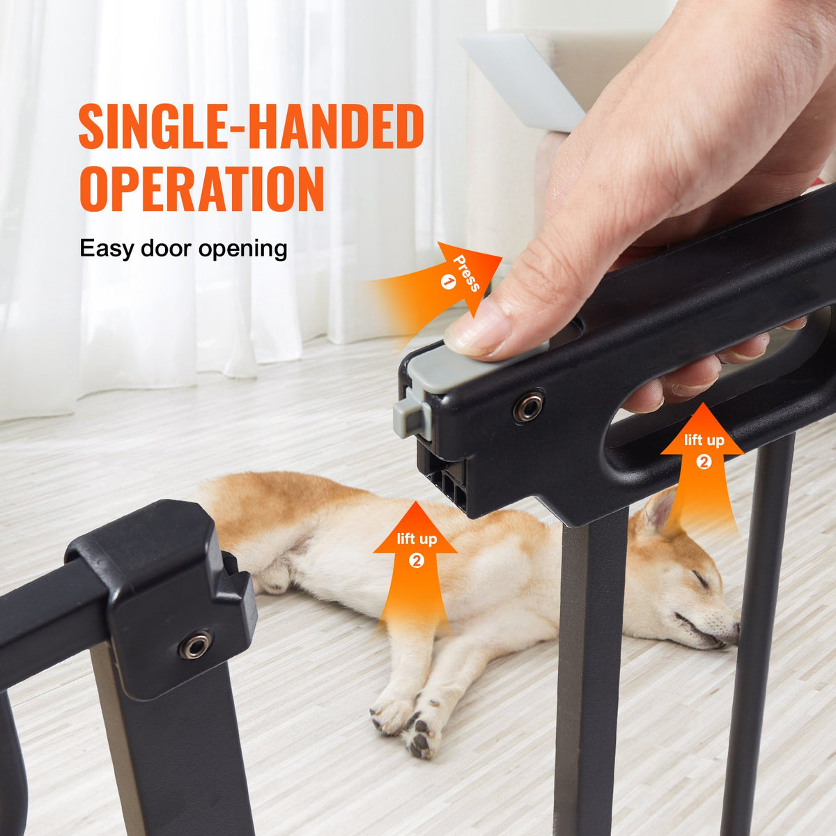 Dog Gate, 749-1229 mm Extra Wide, 762 mm High, Dog Gate for Stairs Doorways and House, Easy Step Walk Thru Auto Close Child Gate Pet Security Gate with Pressure Mount and Wall Mount Kit, Black