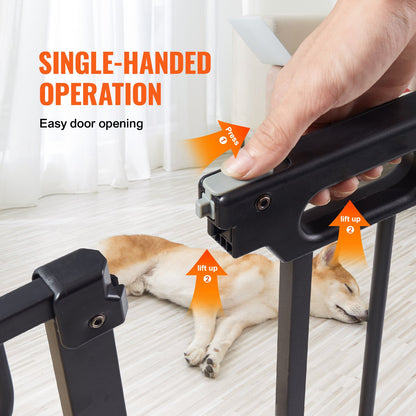 Dog Gate, 749-1229 mm Extra Wide, 762 mm High, Dog Gate for Stairs Doorways and House, Easy Step Walk Thru Auto Close Child Gate Pet Security Gate with Pressure Mount and Wall Mount Kit, Black