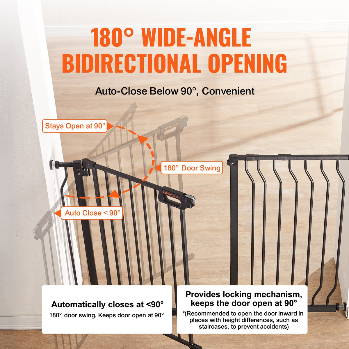 Dog Gate, 749-1229 mm Extra Wide, 762 mm High, Dog Gate for Stairs Doorways and House, Easy Step Walk Thru Auto Close Child Gate Pet Security Gate with Pressure Mount and Wall Mount Kit, Black
