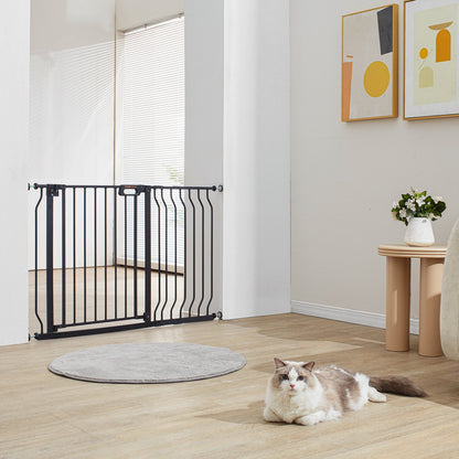 Dog Gate, 749-1229 mm Extra Wide, 762 mm High, Dog Gate for Stairs Doorways and House, Easy Step Walk Thru Auto Close Child Gate Pet Security Gate with Pressure Mount and Wall Mount Kit, Black