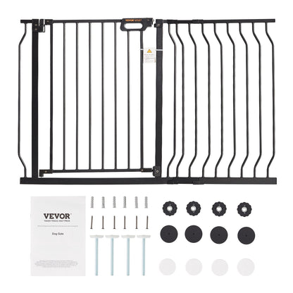 Dog Gate, 749-1229 mm Extra Wide, 762 mm High, Dog Gate for Stairs Doorways and House, Easy Step Walk Thru Auto Close Child Gate Pet Security Gate with Pressure Mount and Wall Mount Kit, Black