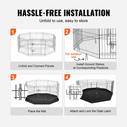 Dog Playpen, 8 Panels Foldable Metal Dog Exercise Pen with Bottom Pad, 24" H Pet Fence Puppy Crate Kennel with Ground Stakes, Indoor Outdoor Dog Pen for Small Medium Pets, for Camping, Yard
