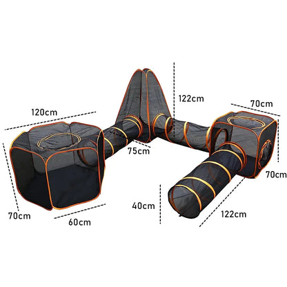 6 in1 Outdoor Portable Pet Cat Playpen Folding Pop Up Mesh Play Tent Tunnel House Enclosures Portable with Storage Bag for Indoor and Outdoor